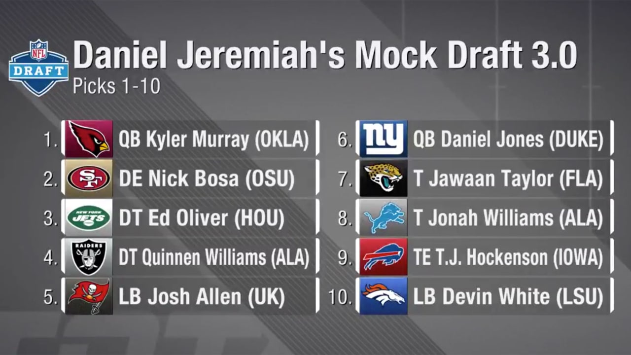 Daniel Jeremiah breaks down the top 10 of his Mock Draft 3.0