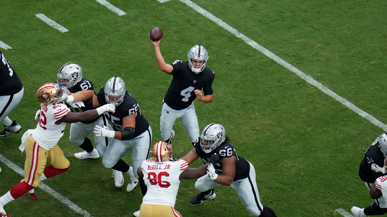 Raiders Preseason Week 1 Highlights vs. 49ers  Quarterback Aidan O'Connell  steps up in pocket for 21-yard strike to tight end Cole Fotheringham in  stride to put the Raiders in the red zone