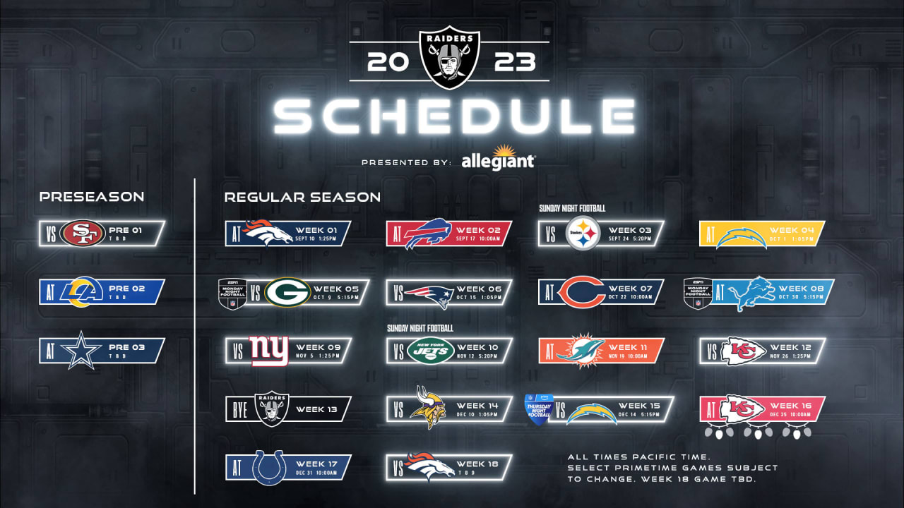 2023 Las Vegas Raiders Schedule: Complete schedule and matchup information  for 2023 NFL season