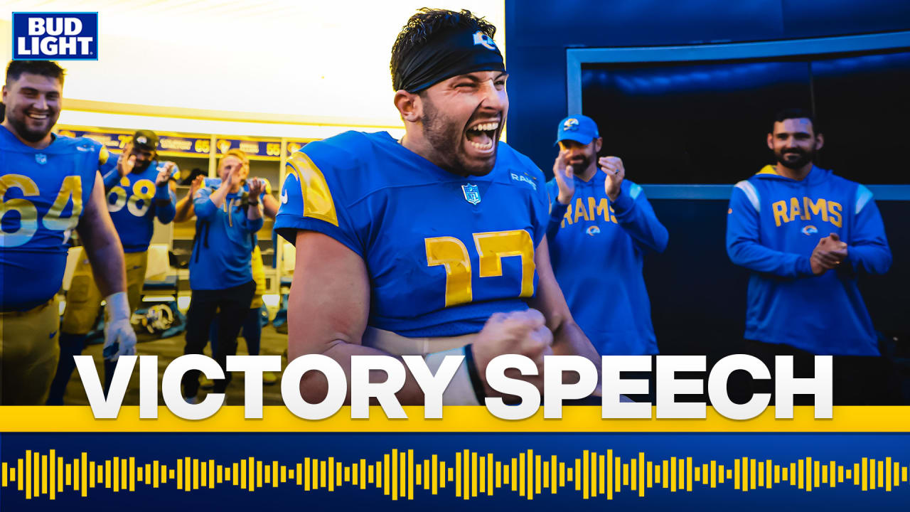 Los Angeles Rams quarterback Baker Mayfield victory speech Thursday