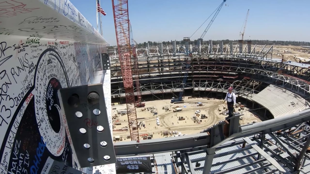 Chargers and Rams Commemorate L.A. Stadium Canopy Shell Topping Out