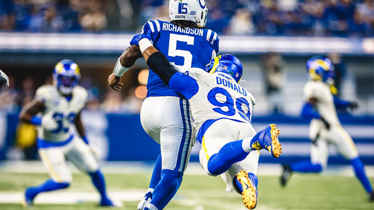 Los Angeles Rams defensive lineman Aaron Donald sacks Colts QB Anthony