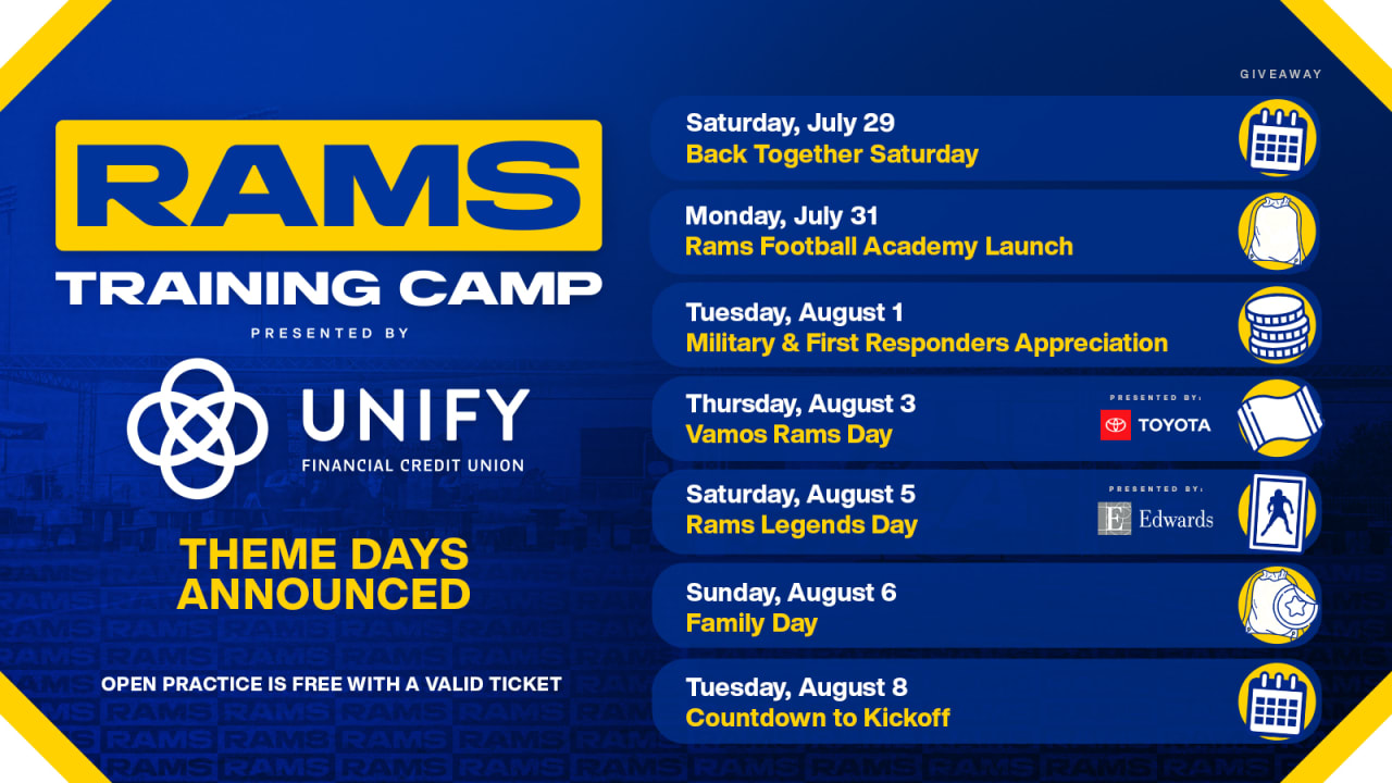 Los Angeles Rams to host Training Camp presented by UNIFY Financial Credit  Union at UC Irvine from July 25 – August 8