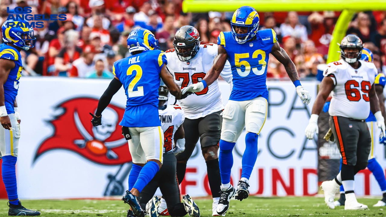 Tampa Bay Buccaneers vs. Los Angeles Rams. Fans support on NFL Game.  Silhouette of supporters, big screen with two rivals in background Stock  Photo - Alamy