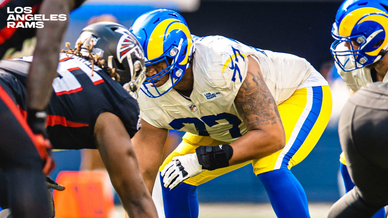 Los Angeles Rams offensive tackle Alaric Jackson (68) during a NFL  preseason game against the Las Vegas Raiders, Saturday, August 21, 2021, in  Inglewood, CA. The Raiders defeated the Rams 17-16. (jon