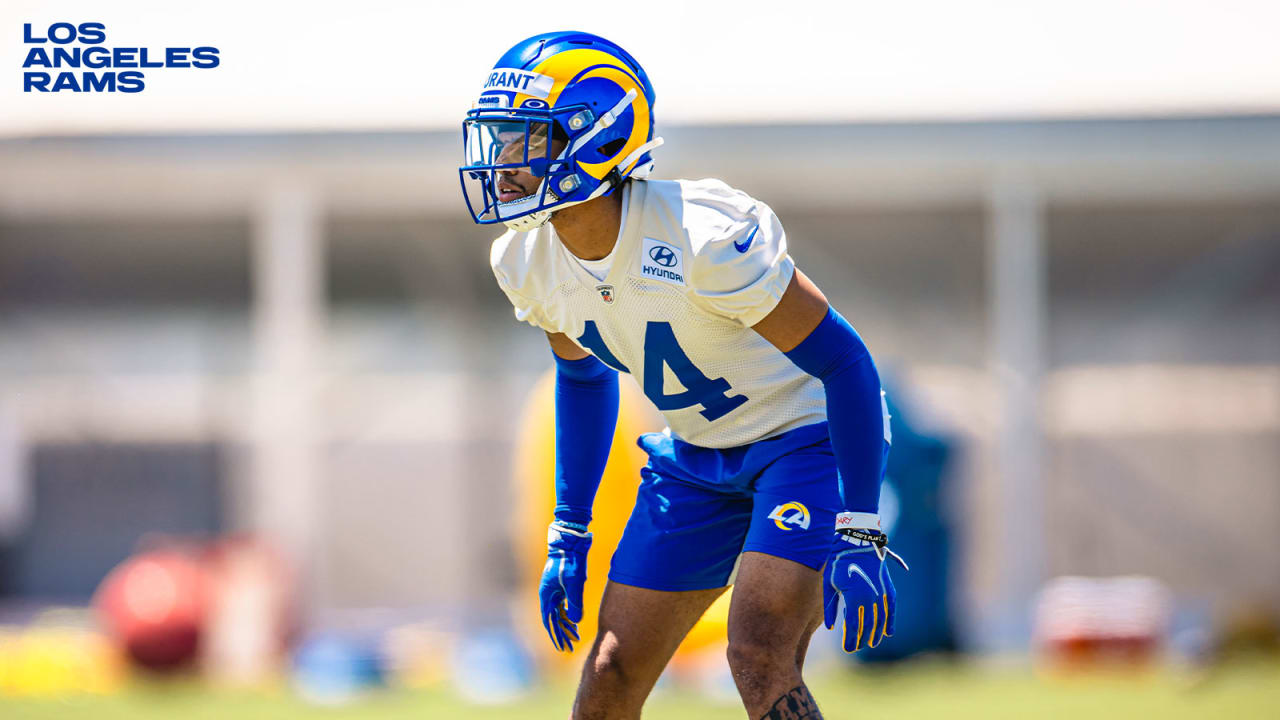 Los Angeles Rams cornerback Cobie Durant celebrates a sack during an NFL  football game against the Atlanta Falcons Sunday, Sept. 18, 2022, in  Inglewood, Calif. (AP Photo/Mark J. Terrill Stock Photo - Alamy