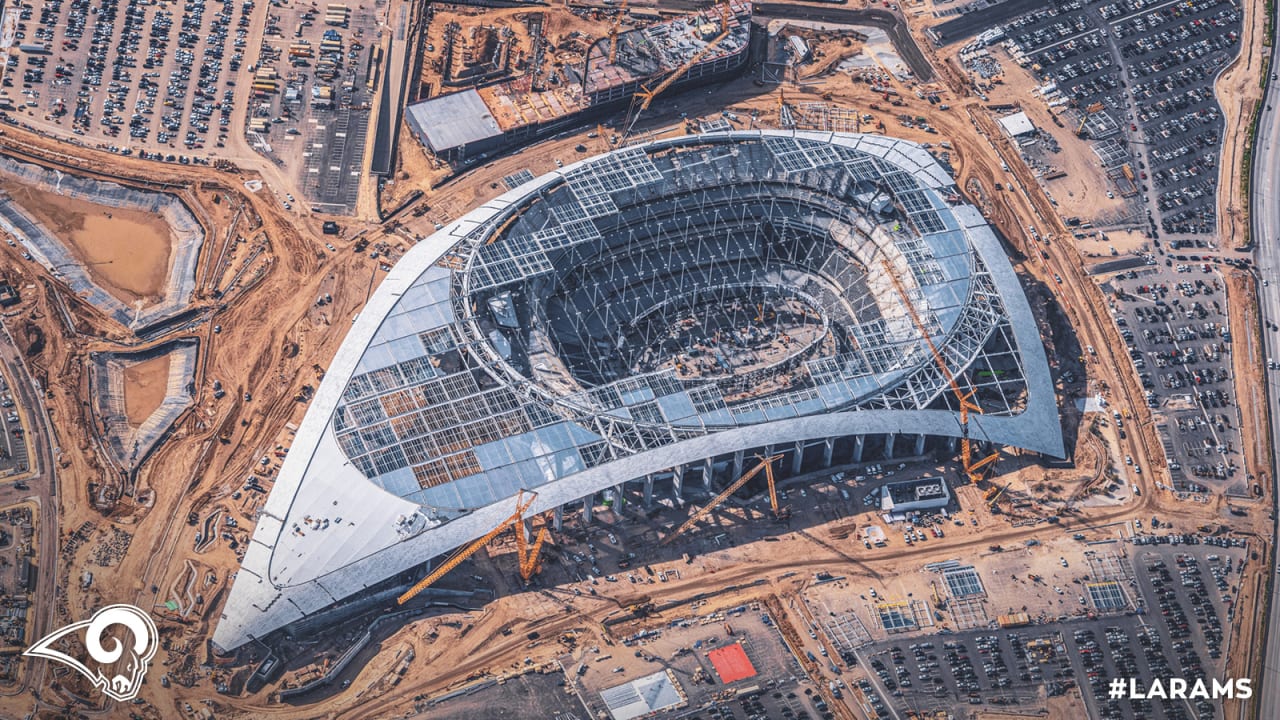 Los Angeles Rams Unsigned Super Bowl LVI SoFi Stadium Celebration Aerial  Photograph