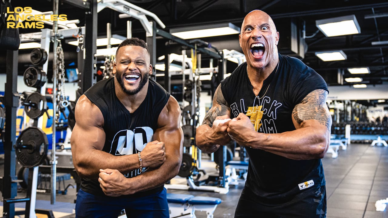 Rams star Aaron Donald and Dwayne 'The Rock' Johnson hit the gym