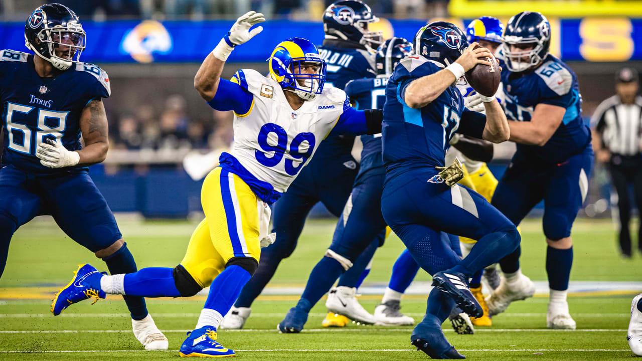 October 21, 2018: Los Angeles Rams defensive tackle Aaron Donald (99) in  action during the NFL football game between the Los Angeles Rams and the  San Francisco 49ers at Levi's Stadium in