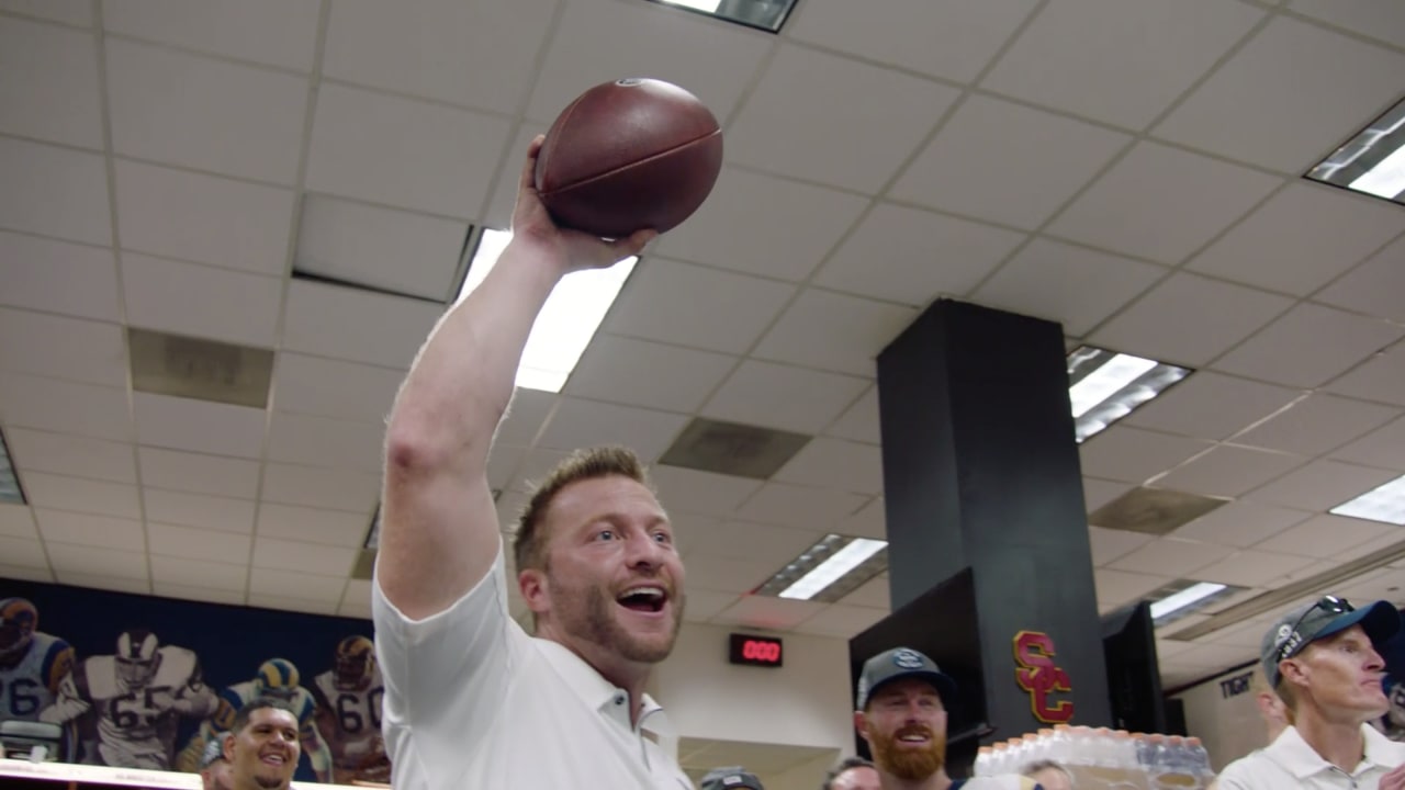 Sean McVay gives passionate victory speech, gets hug from Puka Nacua