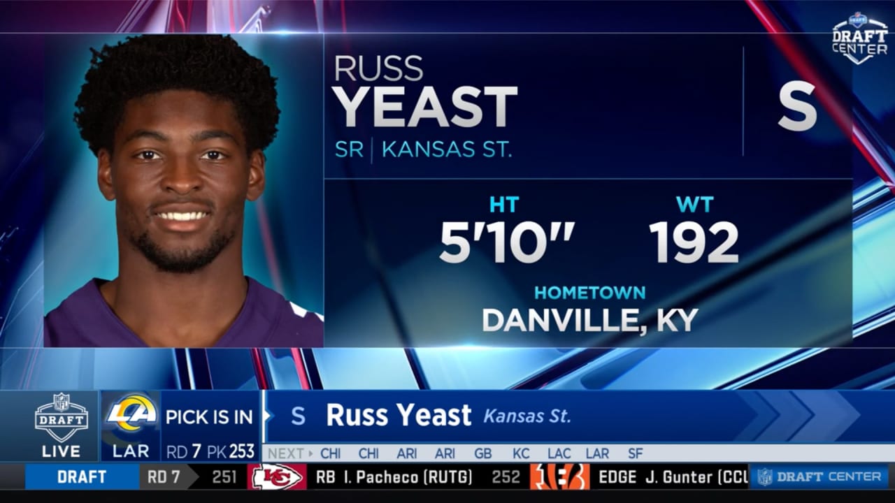 With the 253rd pick in the 2022 NFL Draft the Los Angeles Rams select  Kansas State Safety Russ Yeast.