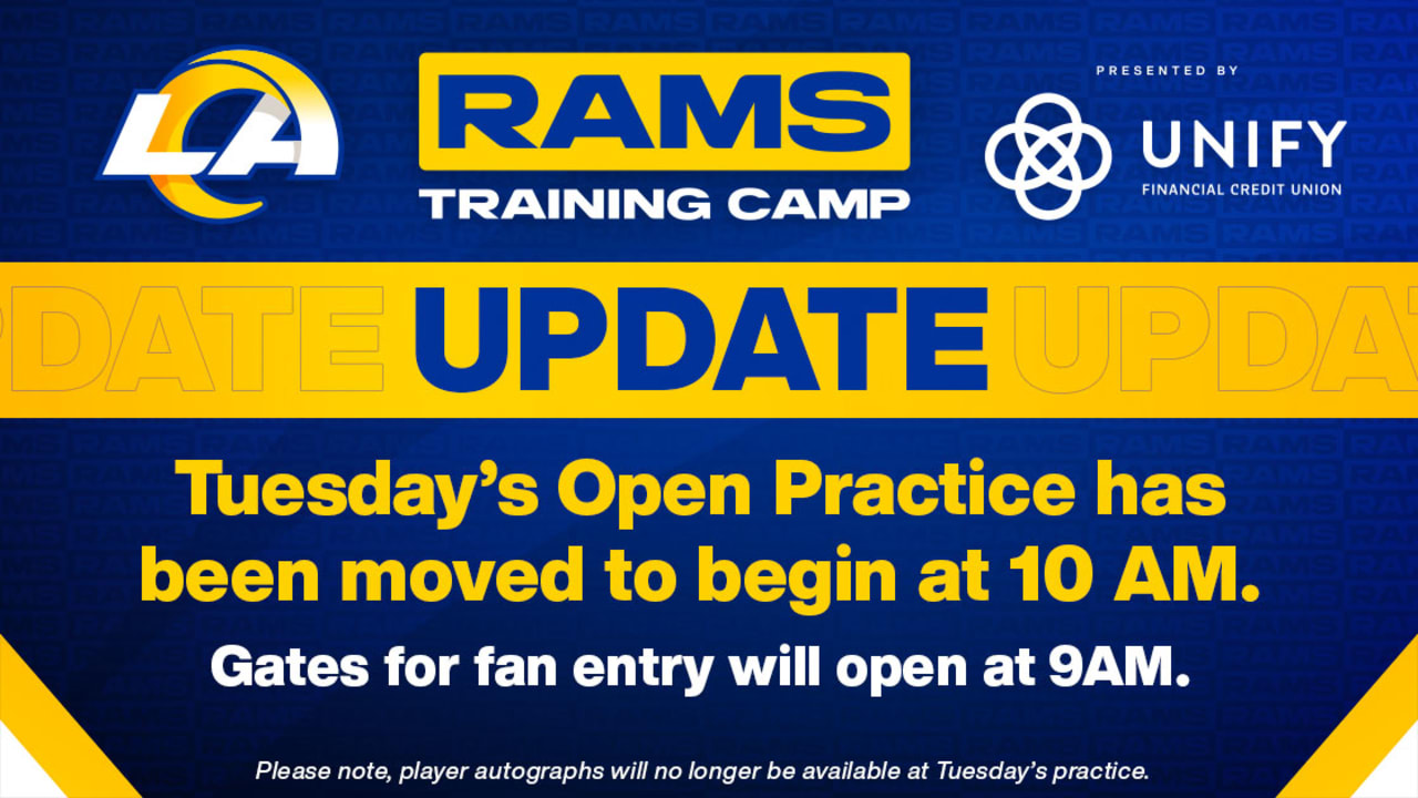 Rams training camp practice on Tuesday, August 8 moved to morning