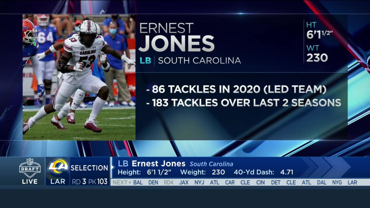 LA Rams select South Carolina LB Ernest Jones with 103rd pick