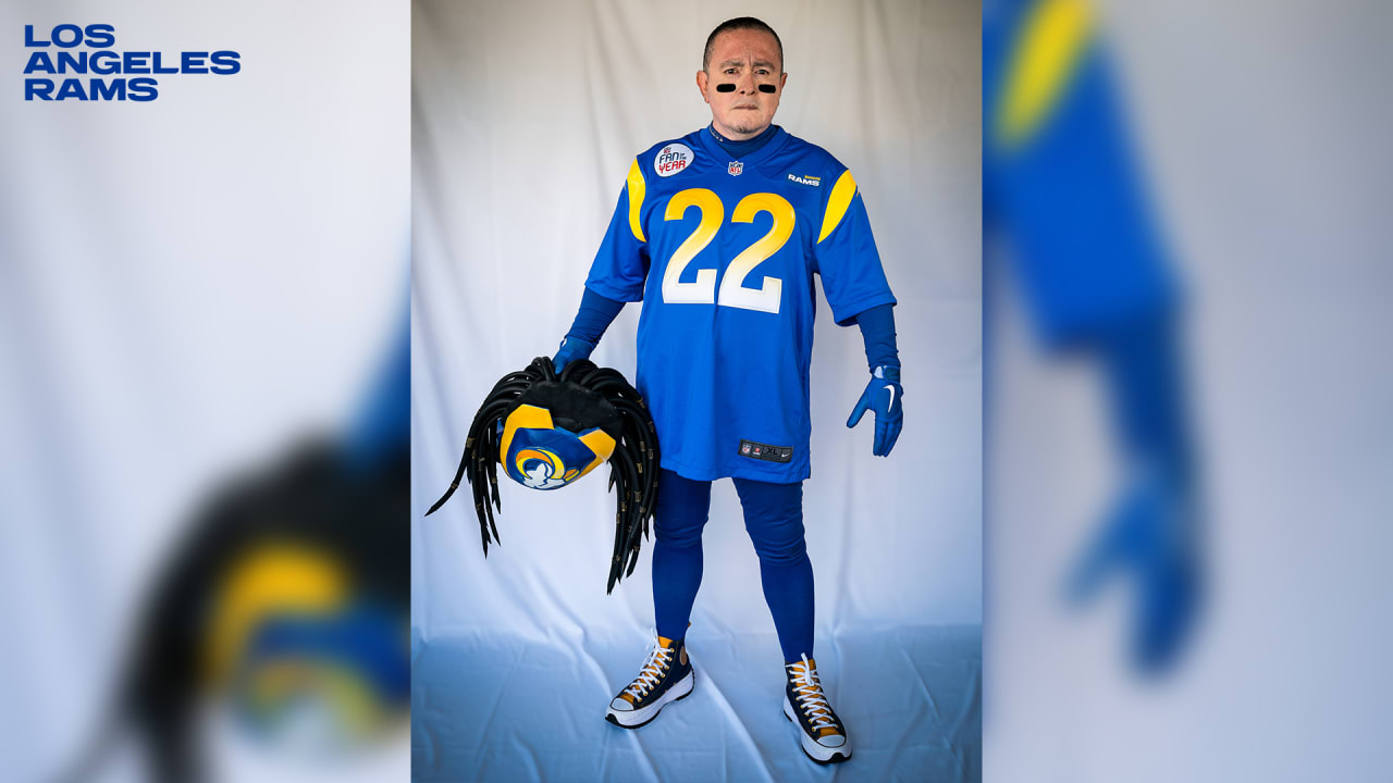 Rams' Fan of Year nominee Gus 'Ramator' Obregon cheers with a purpose