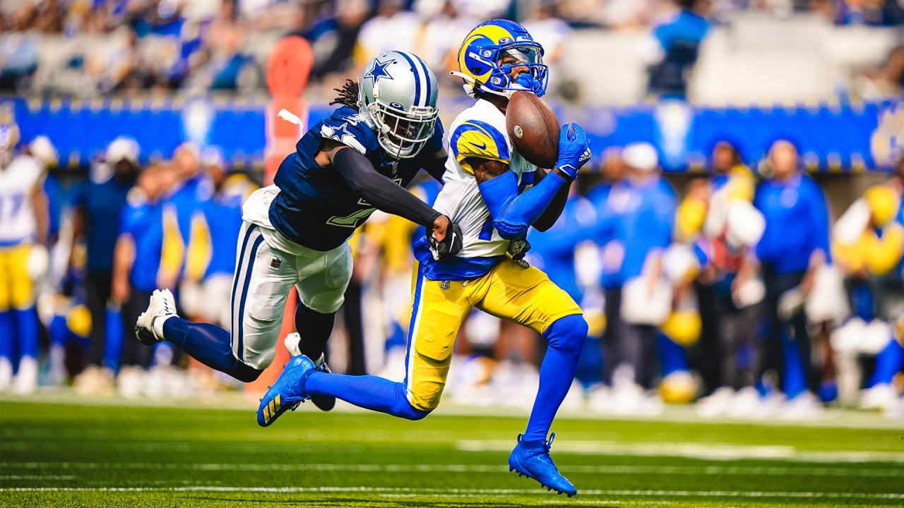 Los Angeles Rams quarterback Matthew Stafford connects with wide receiver  Tutu Atwell downfield for a 31-yard touchdown