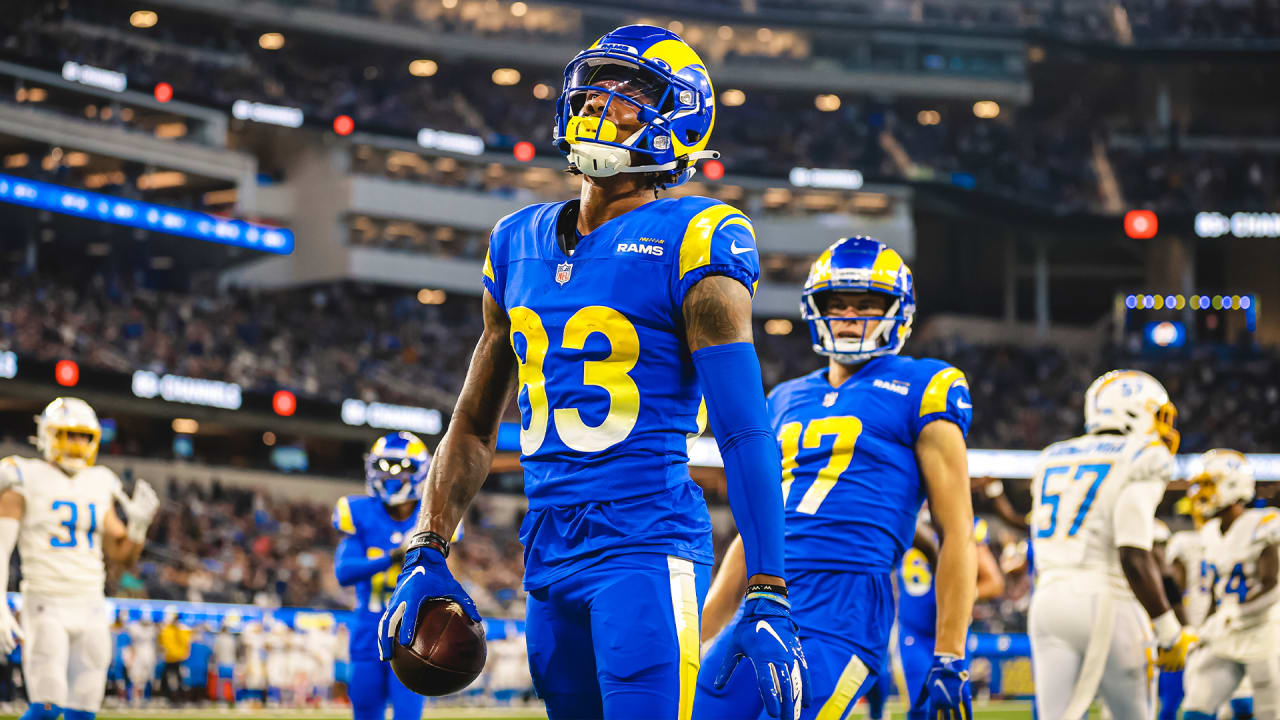 Los Angeles Rams quarterback Bryce Perkins prepares to throw during the  first half of a preseason NFL football game Saturday, Aug. 21, 2021, in  Inglewood, Calif. (AP Photo/Jae C. Hong Stock Photo 