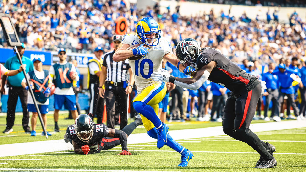 INGLEWOOD, CA - SEPTEMBER 18: Cooper Kupp #10 of the Rams during an NFL game  between the Atlanta Falcons and the Los Angeles Rams on September 18, 2022,  at SoFi Stadium in