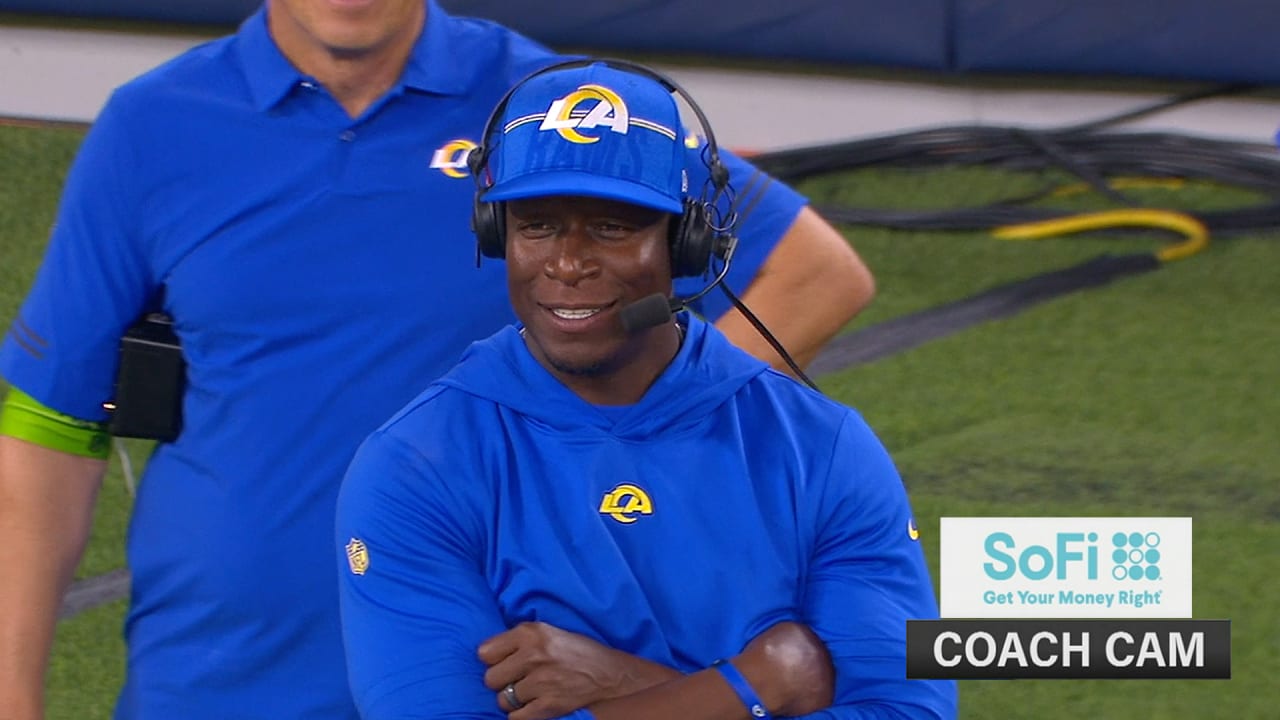 Los Angeles Rams Coach Cam Defensive coordinator Raheem Morris ingame interview against the