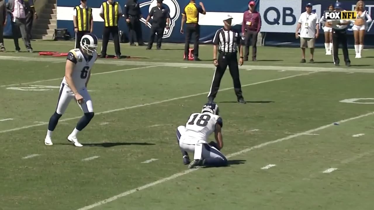 Indianapolis, Indiana, USA. 19th Sep, 2021. Los Angeles Rams kicker Matt Gay  (8) kicks game winning field goal out of the hold by Los Angeles Rams  punter Johnny Hekker (6) during NFL