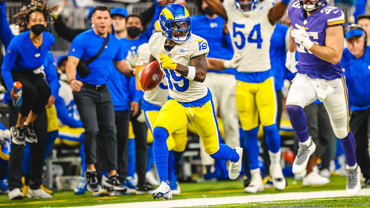 Sunday, February 13, 2022, 2022; Inglewood, CA USA; Los Angeles Rams wide  receiver Brandon Powell (19) returns a punt during Super Bowl LVl against  the Cincinnati Bengals at SoFi Stadium. The Rams