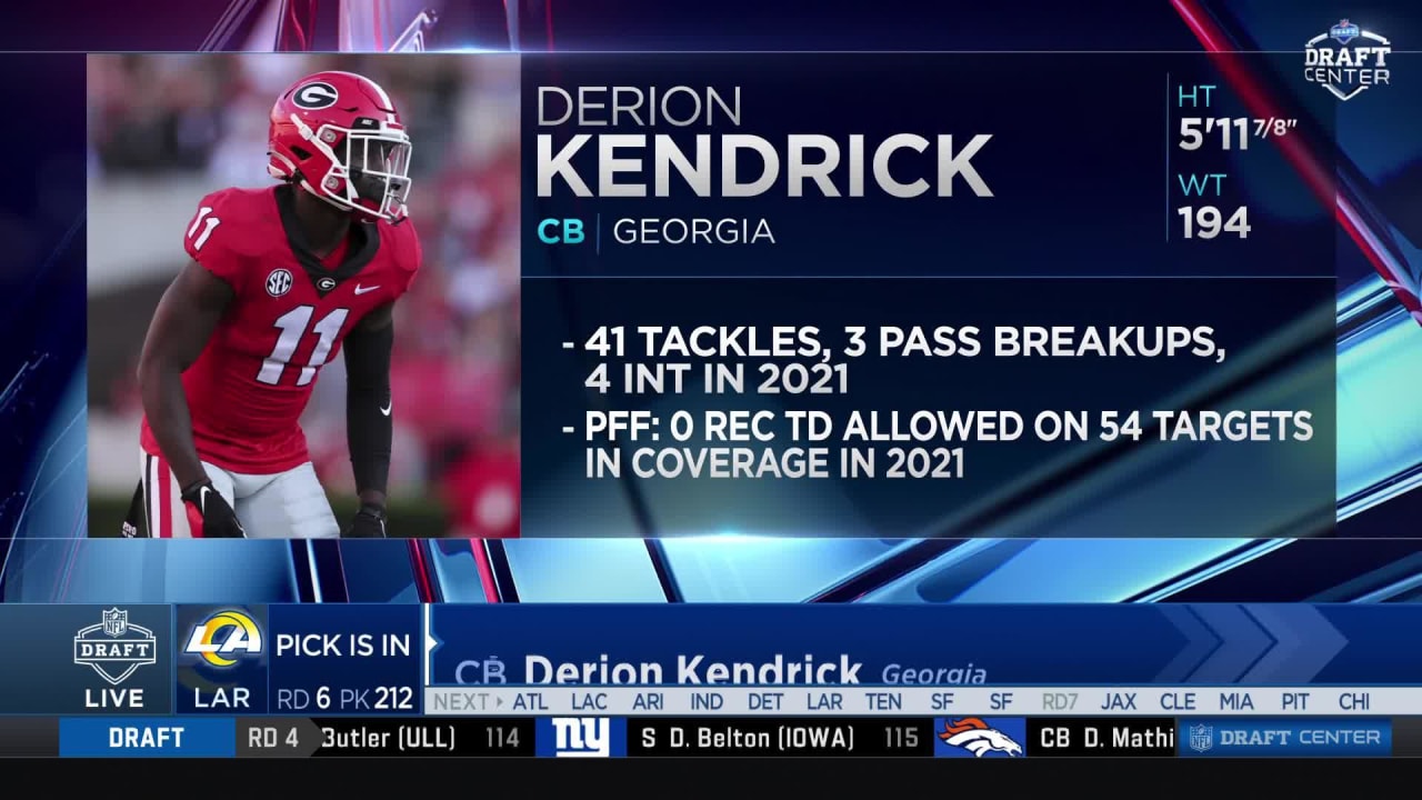 Rams fan announces Rams' selection of Derion Kendrick as No. 212 pick in  2022 NFL draft