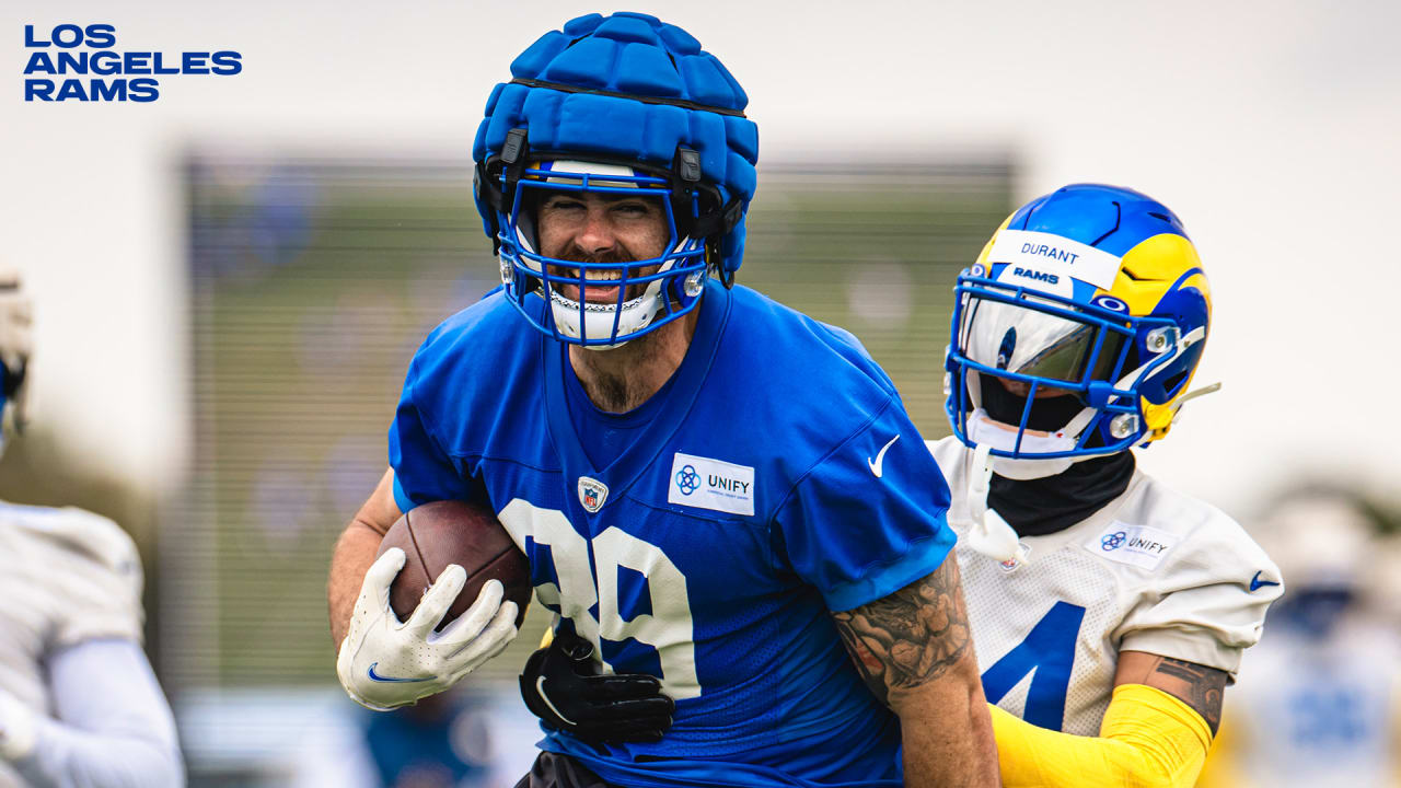 Tyler Higbee of the Los Angeles Rams warms up prior to the game