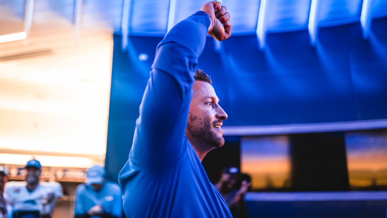 Sean McVay gives passionate victory speech, gets hug from Puka Nacua