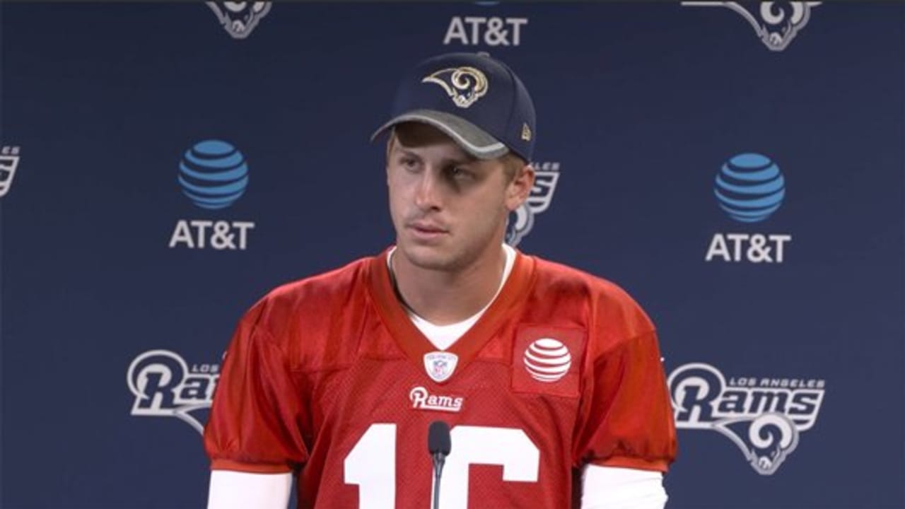 LA Rams quarterback Jared Goff wears FAMU shirt to press conference