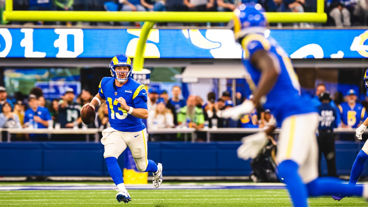 Los Angeles Rams wide receiver DeSean Jackson (1) during an NFL football  game against the Seattle Seahawks, Thursday, Oct. 7, 2021, in Seattle. The  Los Angeles Rams won 26-17. (AP Photo/Ben VanHouten