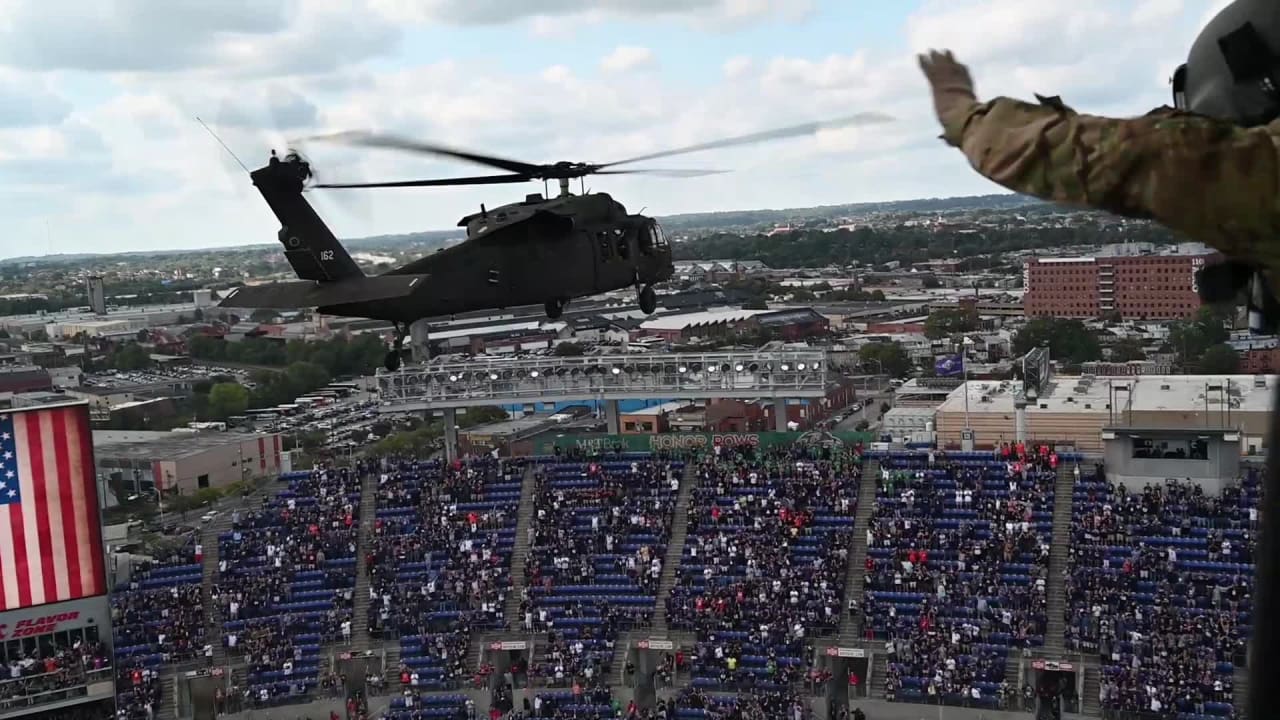 A WBAL TV news helicopter flies over M&T Bank Stadium during the first half  of a preseason NFL football game between the Baltimore Ravens and the  Philadelphia Eagles, Saturday, Aug. 12, 2023