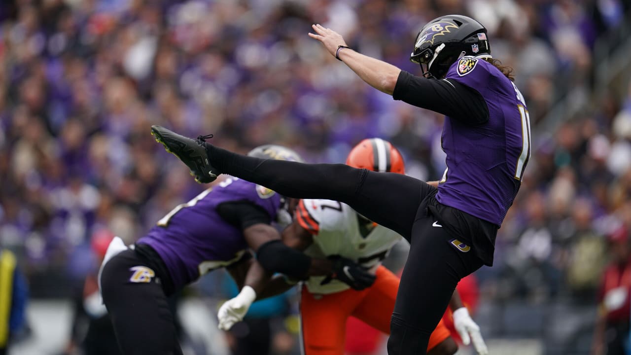 Baltimore Ravens punter Jordan Stout (11) during an NFL football game  against the New Orleans Saints, Monday, Nov. 7, 2022, in New Orleans. (AP  Photo/Tyler Kaufman Stock Photo - Alamy