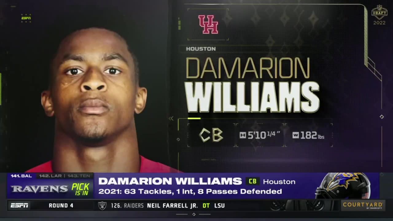 Ravens select CB Damarion Williams at No. 141 overall in 2022 NFL draft