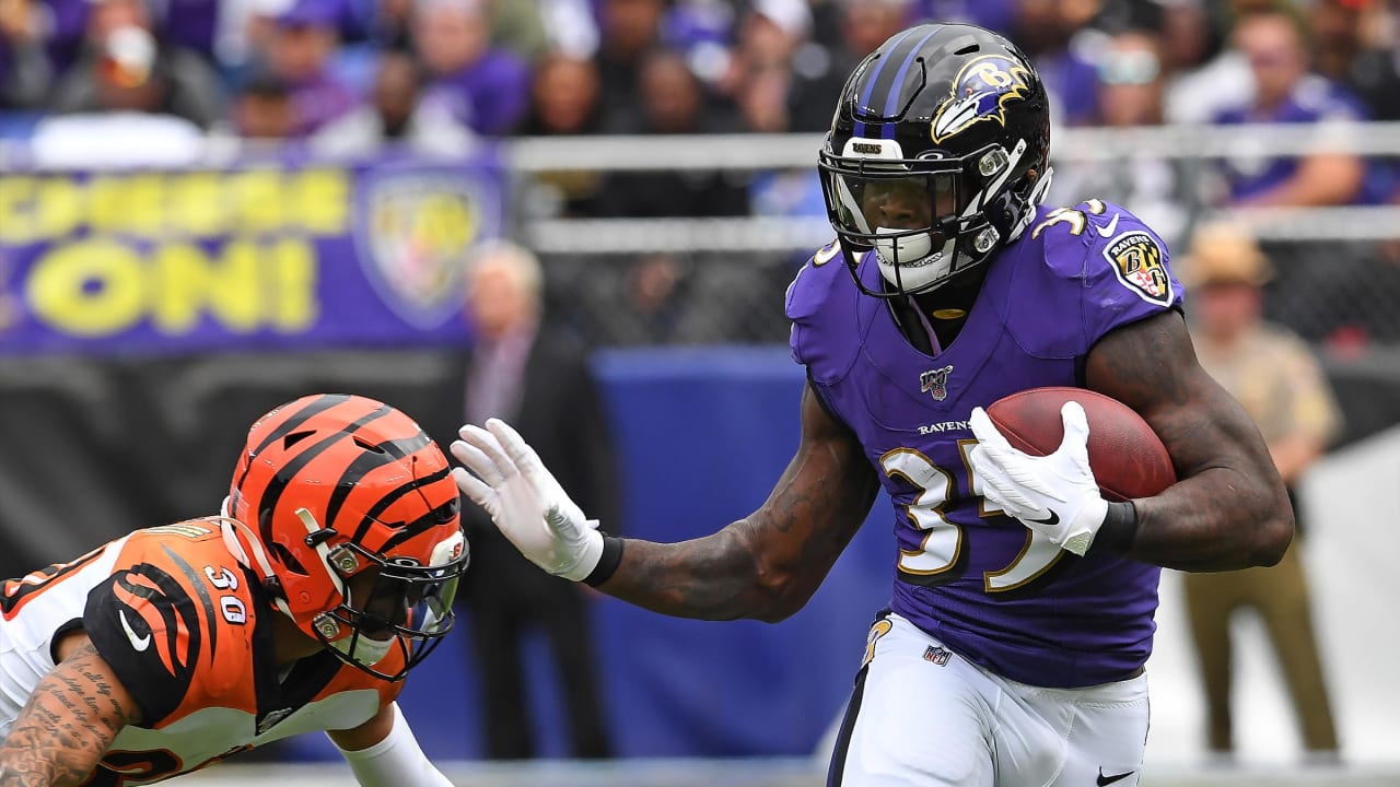 No, Baltimore Ravens running back Gus Edwards isn't going to stop