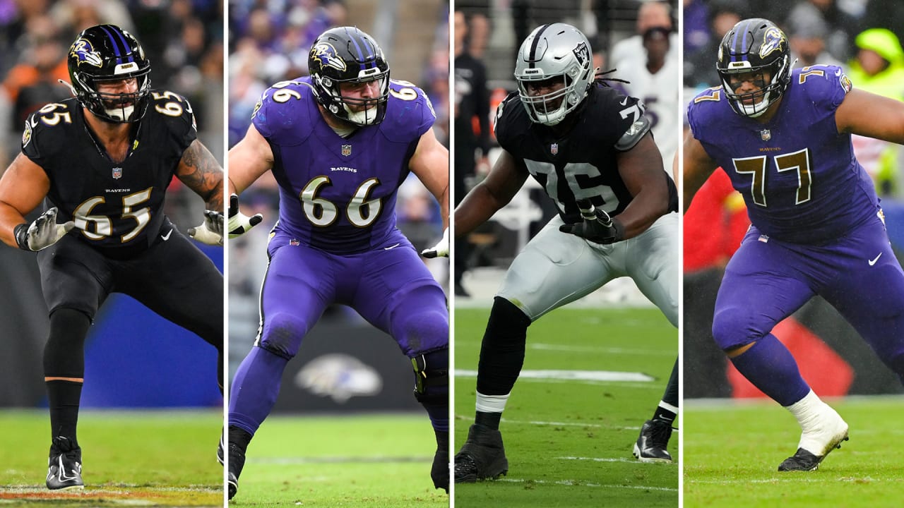 Baltimore Ravens guard Ben Powers (72) in action during the first