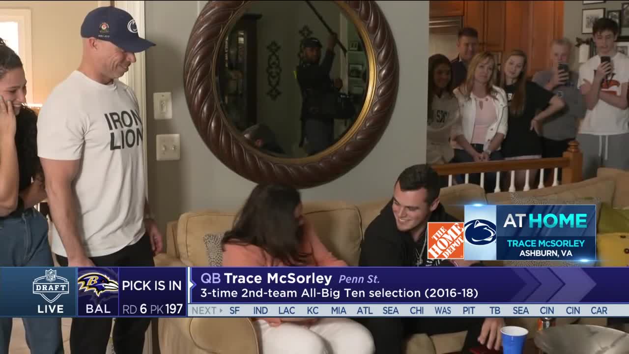 Quarterback Trace McSorley overcome with emotion after Baltimore Ravens  draft him No. 197