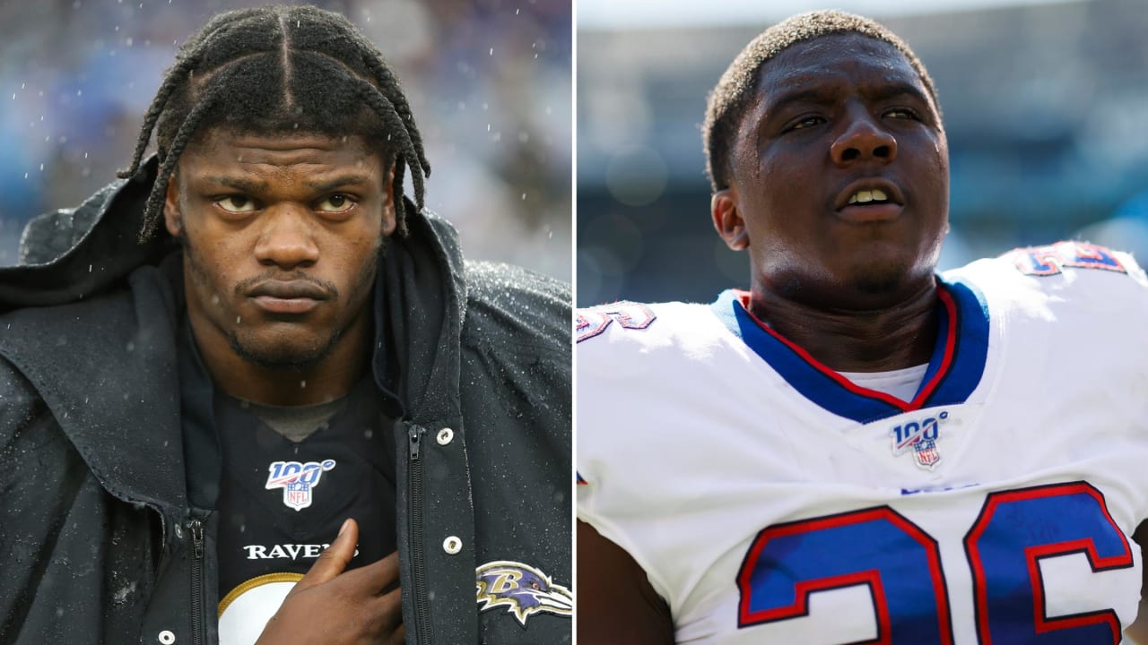 Bills RB Devin Singletary and Baltimore QB Lamar Jackson are long