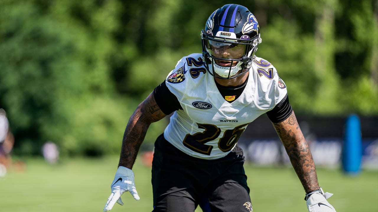 Baltimore Ravens safety Geno Stone (26) in action during the second quarter  of an NFL preseason football game against the New Orleans Saints Saturday,  Aug. 14, 2021, in Baltimore. (AP Photo/Terrance Williams