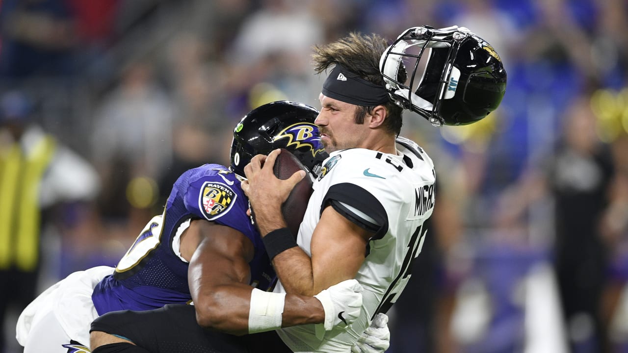 Gardner Minshew's Helmet Flies Off After Hit From Ravens' Kenny Young