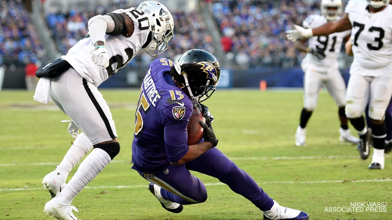 Wide receiver Michael Crabtree of the Baltimore Ravens plays against