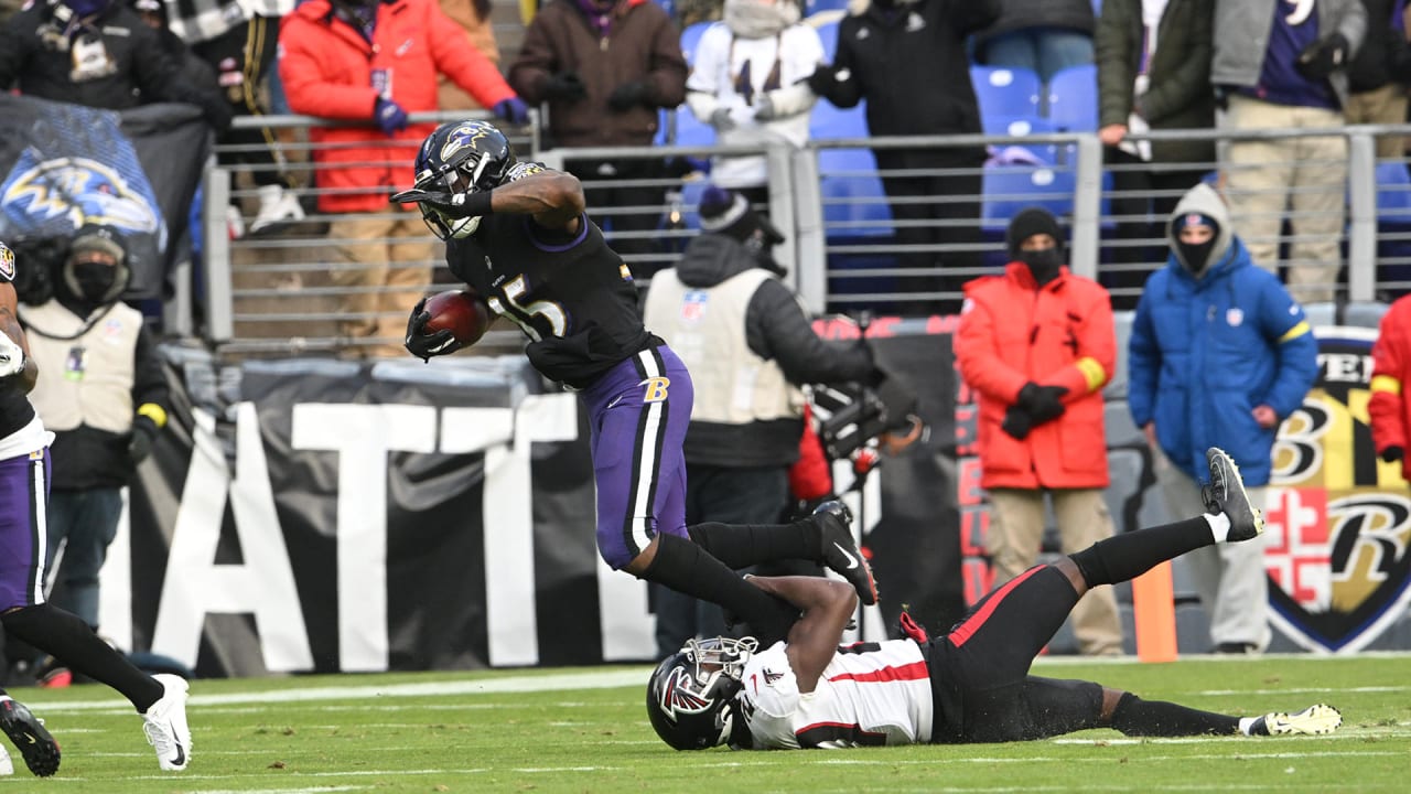 Gus Edwards Stiff Arms Two Falcons on 37-Yard Run