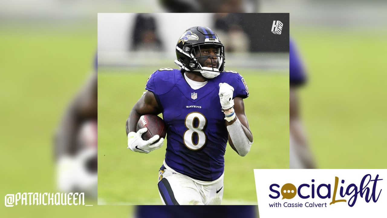 Baltimore Ravens linebacker Patrick Queen (6) greets quarterback Lamar  Jackson prior to an NFL preseason football game against the New Orleans  Saints, Saturday, Aug. 14, 2021, in Baltimore. (AP Photo/Nick Wass Stock