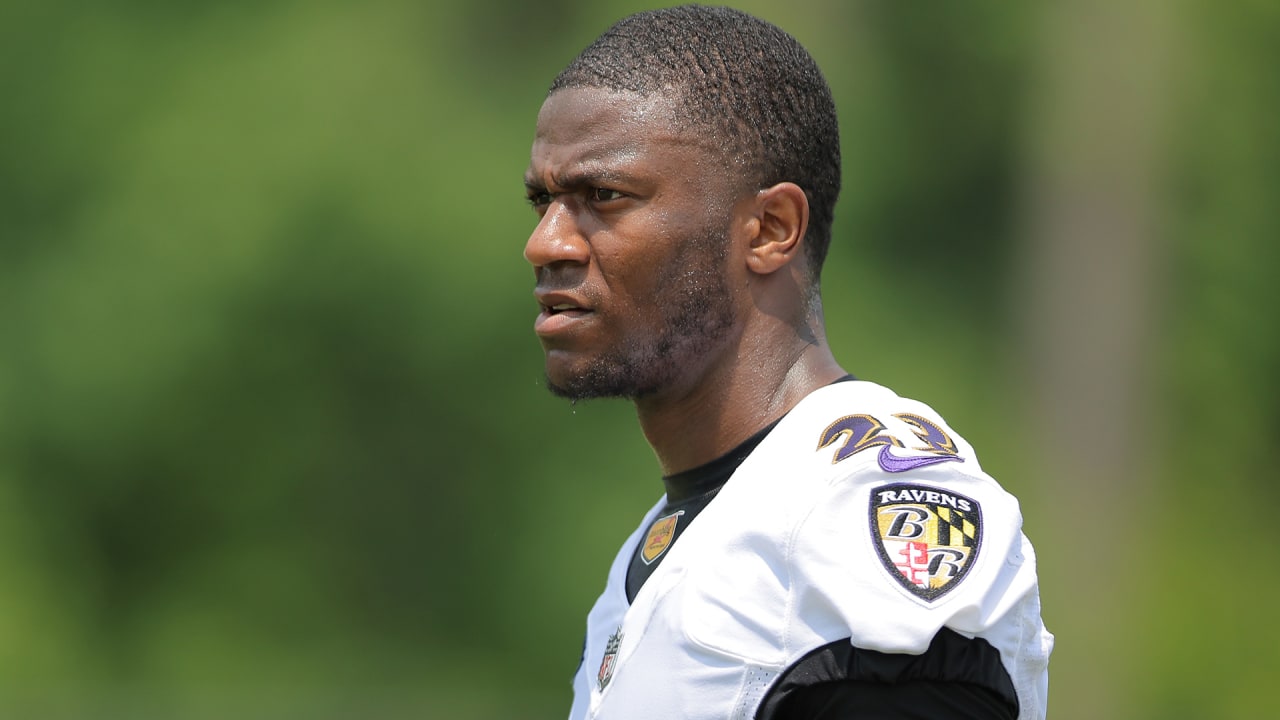 Baltimore Ravens cornerback Rock Ya-Sin (23) looks on during pre