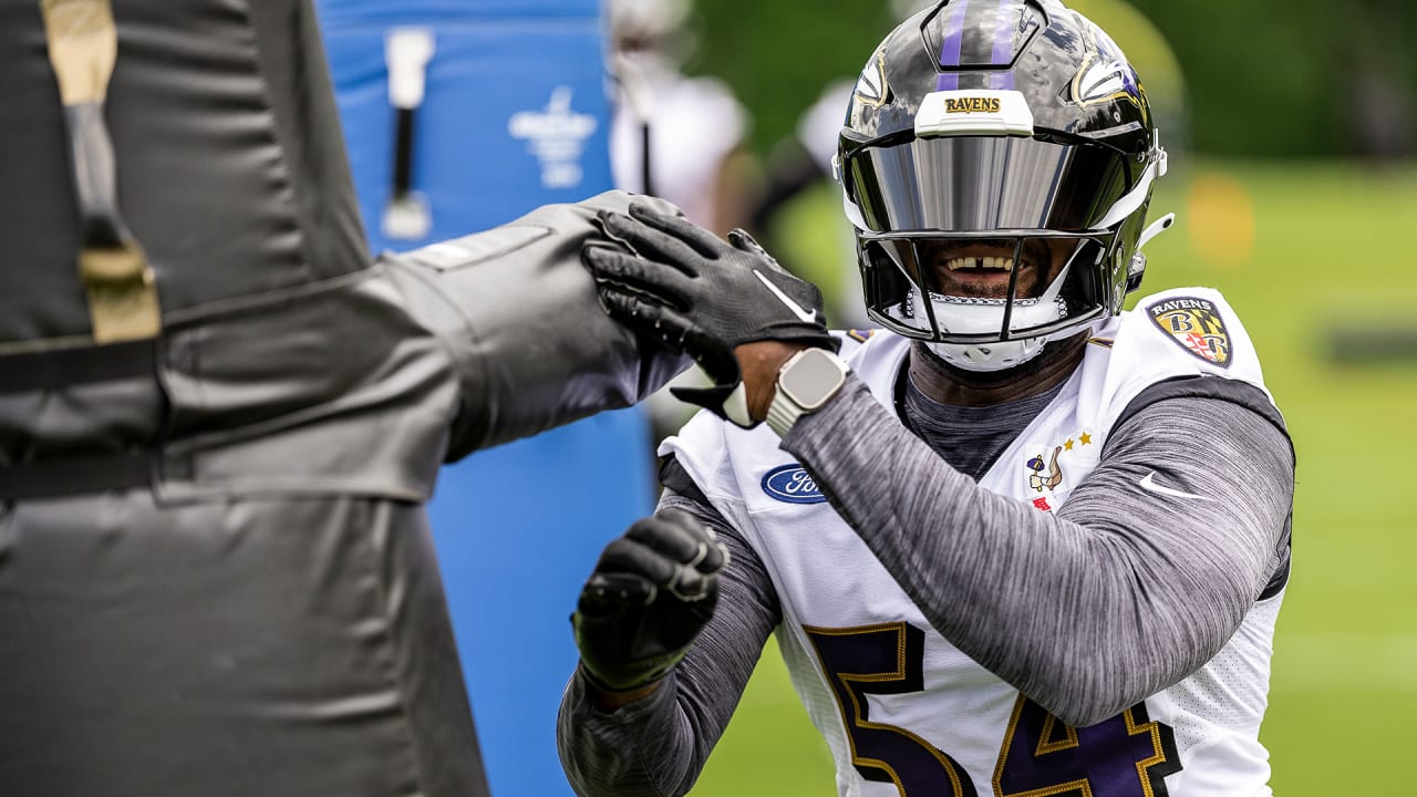 Baltimore Ravens linebacker Tyus Bowser works out during the