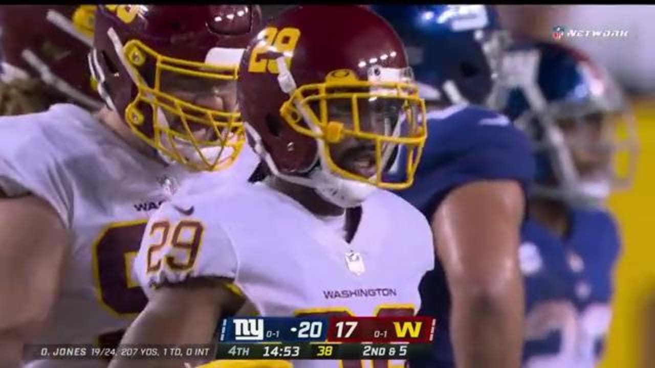 Kendall Fuller Flies Into Backfield To Down Daniel Jones For Sack