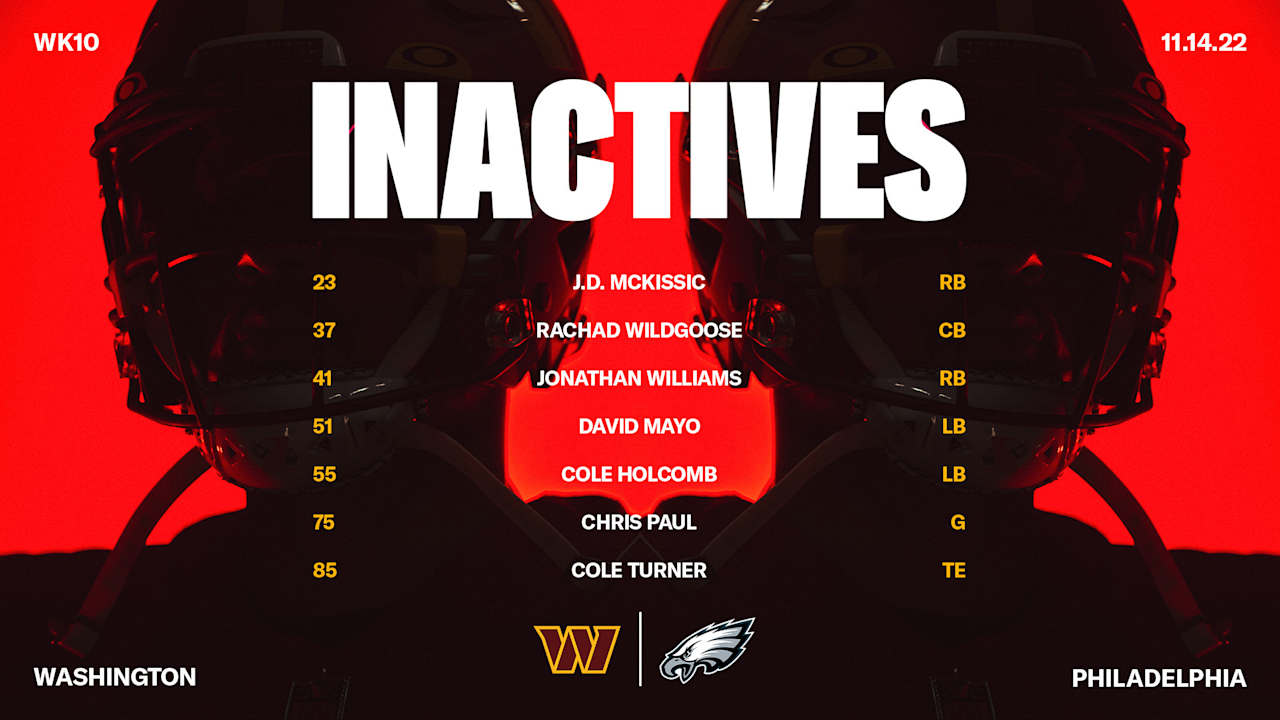 Washington Commanders vs. Eagles inactives, Week 10