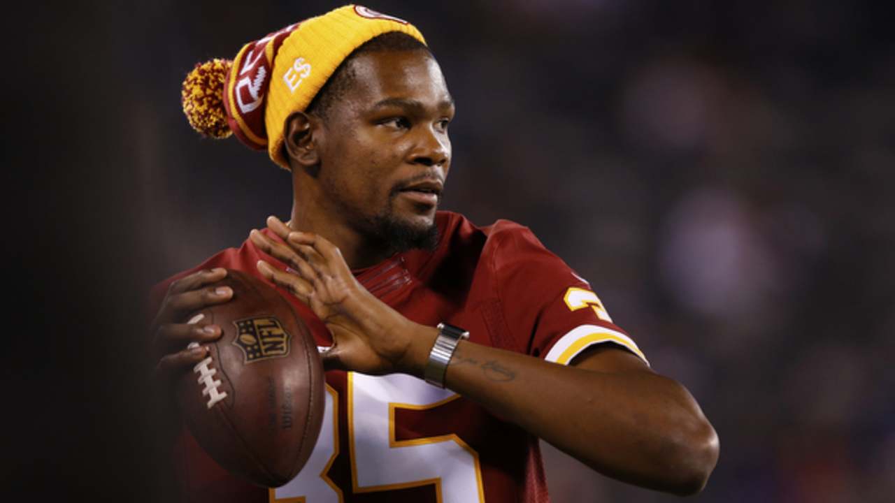 Kevin Durant dons custom jersey for Redskins game