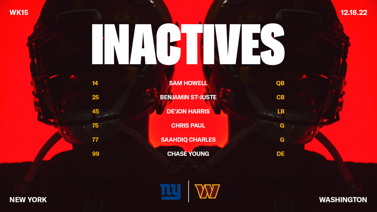 Washington Football Team vs New York Giants Inactives - Hogs Haven