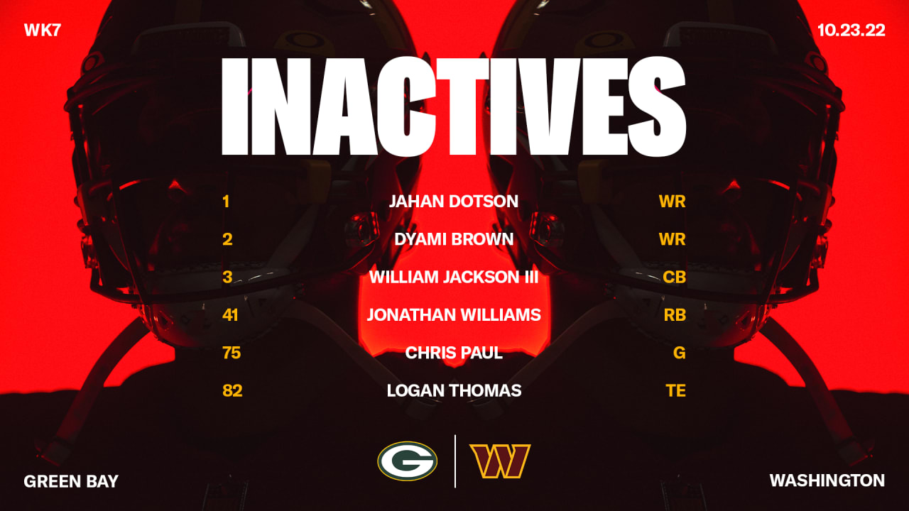 Washington Football Team vs. Packers inactives, Week 7