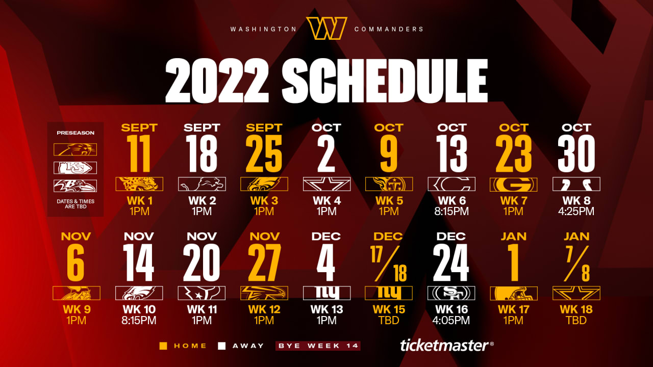 2022 NFL schedule: Washington Commanders' 2022 schedule is here