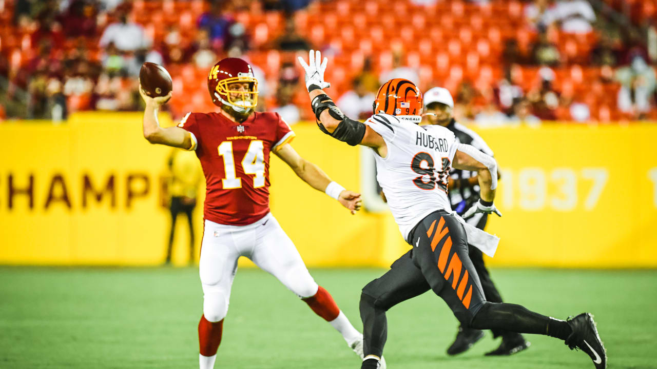 Washington Football Team quarterback Ryan Fitzpatrick (14) throws